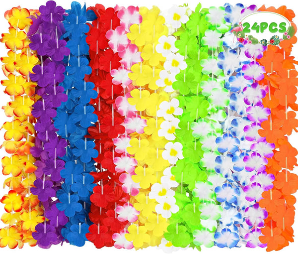 Luau Party Decorations, Hawaiian Themed Leis Necklace Costume Accessories, Colorful Hawaiian Tropical Theme Silk Leis