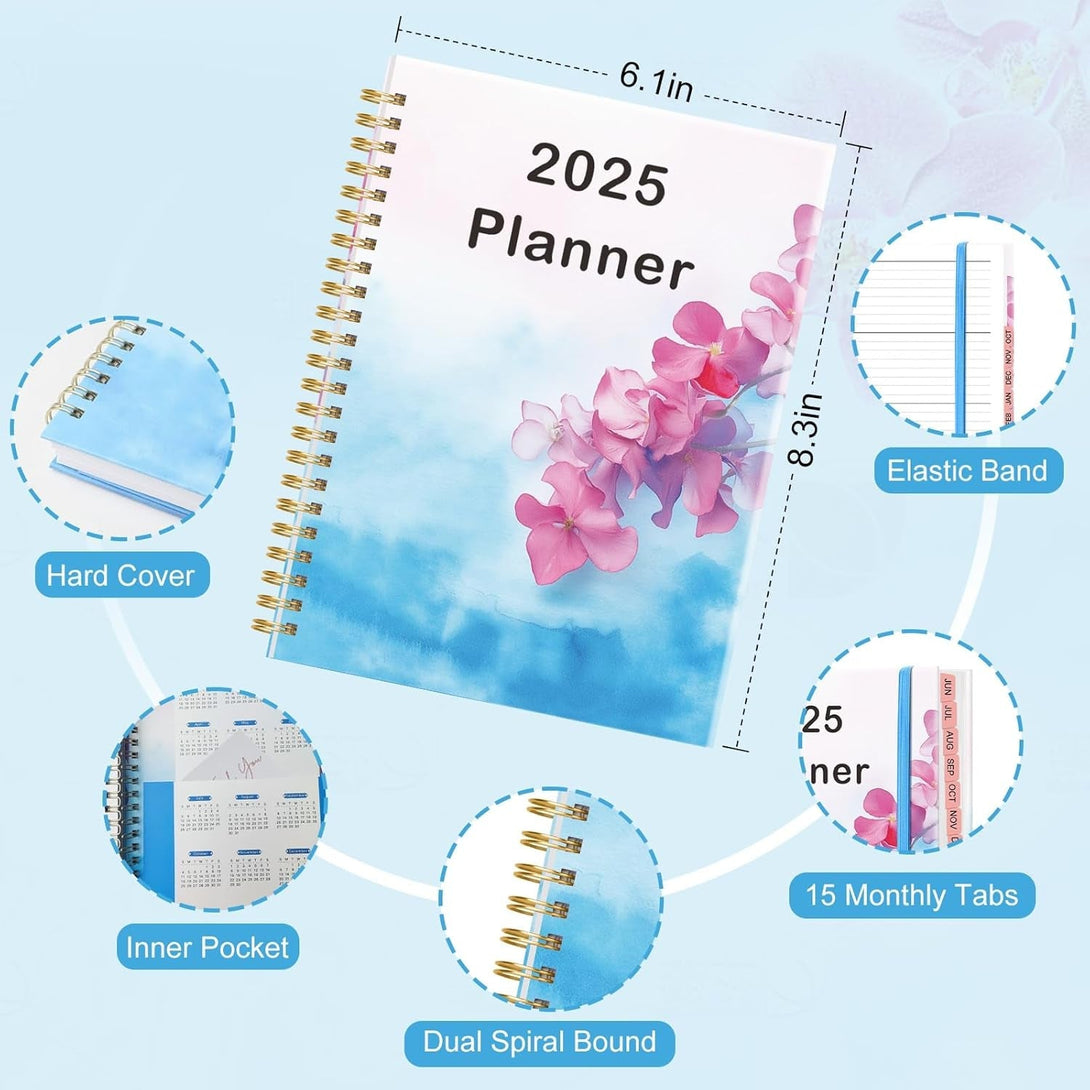 2025 Planner, Monthly Weekly & Daily Planner June 2025-Aug 2026, 15 Months Hardcover Academic Agenda Yearly Planner with Monthly Tab, Notes Pages, Back Pockets, for Women Teacher Student, 6.1" * 8.3"