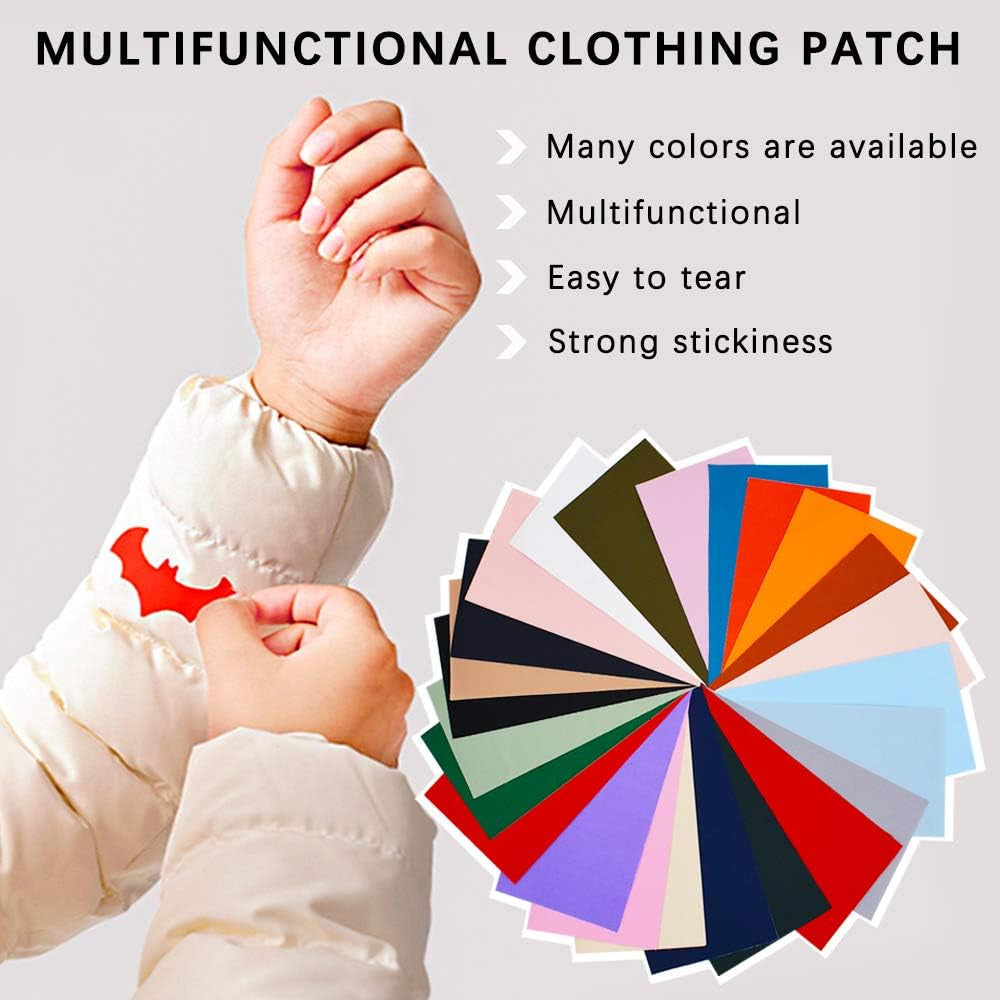 24PCS Self-Adhesive Nylon Repair Patches, 24 Colors Waterproof Lightweight Fabric Repair Patches First Aid Repair for Clothing down Jacket Tent Clothes Sleeping Bag (3.9 X 7.8 In)