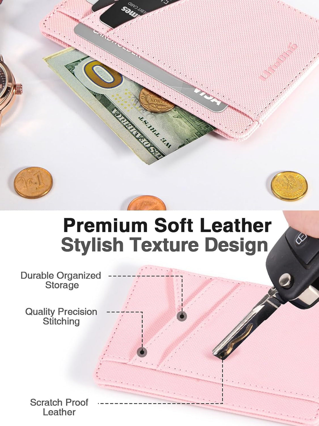 Minimalist Wallet Credit Card Holder Slim Wallet for Men Women, Soft Leather Front Pocket Wallet Small Compact Wallet Thin Card Case ID Window RFID Blocking Card Organizer Quick Access You Need
