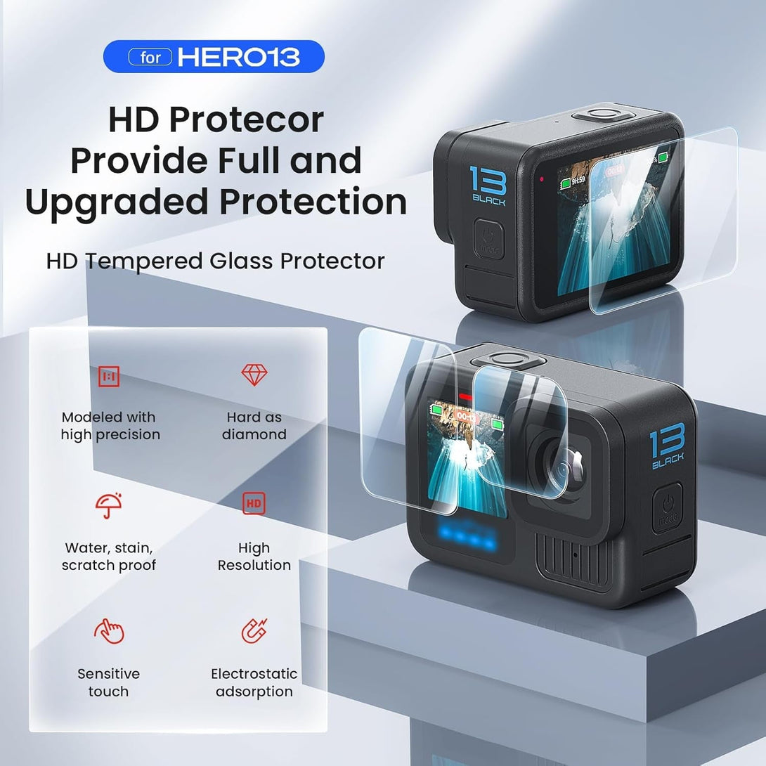 Hero13 Black Silicone Protective Case Bag Screen Protector for Gopro Hero13, Glass Screen Protector Soft Rubber Cover (Blue)