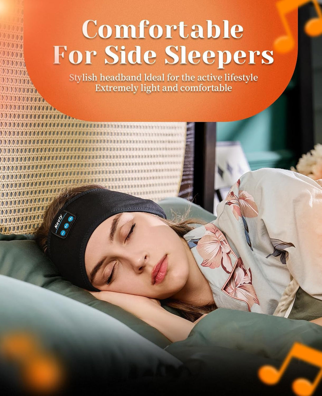 Navly Sleep Headphones, 10Hrs Sports Headband with Soft Cozy Earbuds Comfortable, Headphones Headband with Ultra-Thin HD Stereo Speakers Perfect for Workout,Running,Yoga,Travel