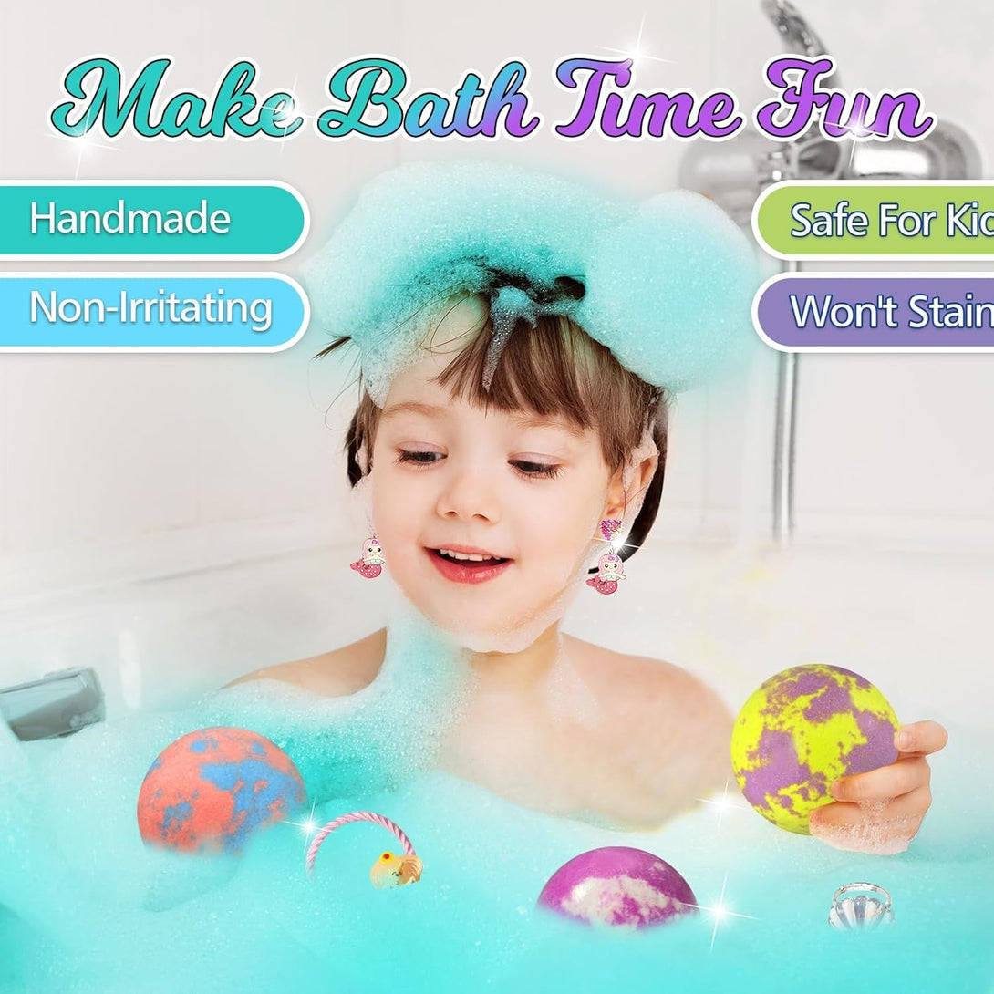 Mermaid Bath Bombs for Kids Girls with Surprise Inside, 20 Pcs Fun Princess Fizzy Bath Bomb with Jewelry Toys, Mothers Day Gifts for Daughter Wife & Kids, Girls Gift Set for Birthday, Christmas