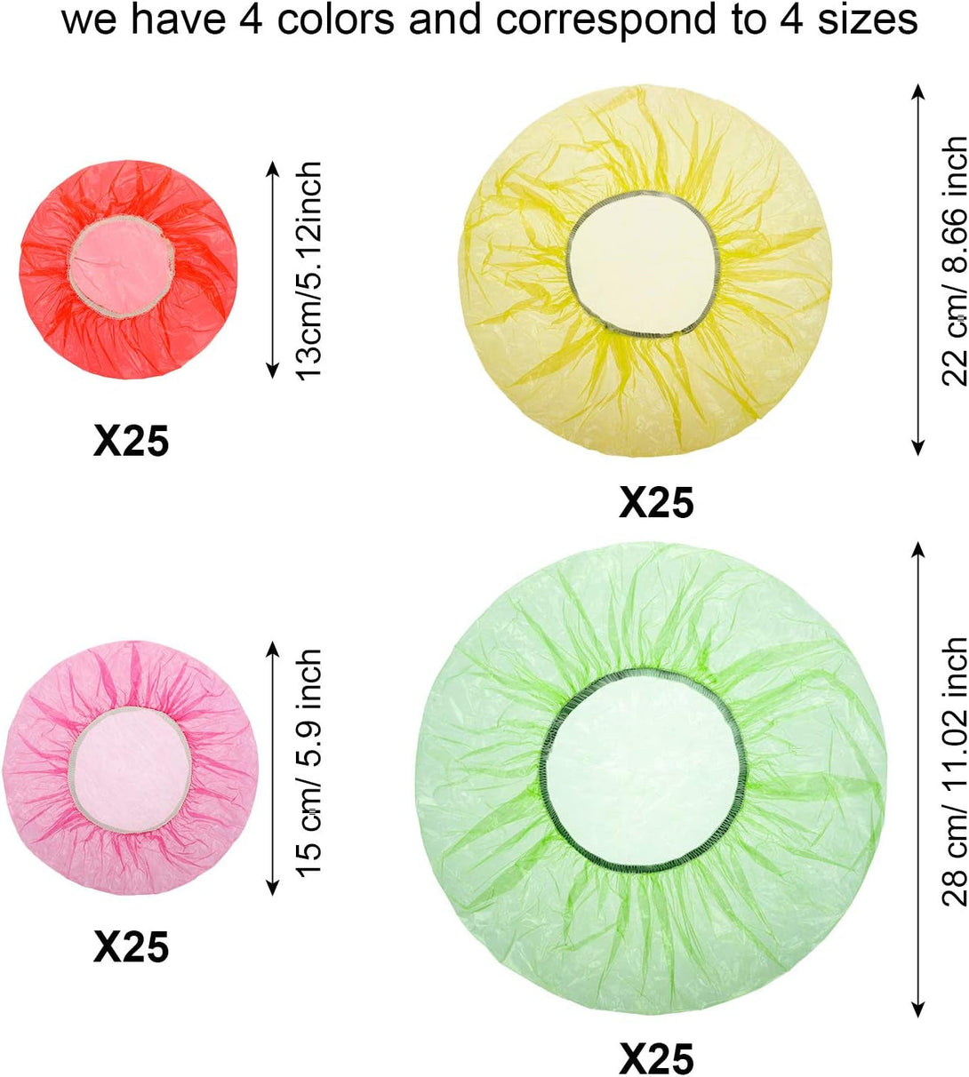 100 Pieces Elastic Food Covers Colorful Reusable Food Storage Covers Translucent Plastic Wrap for Bowl Dish Plate