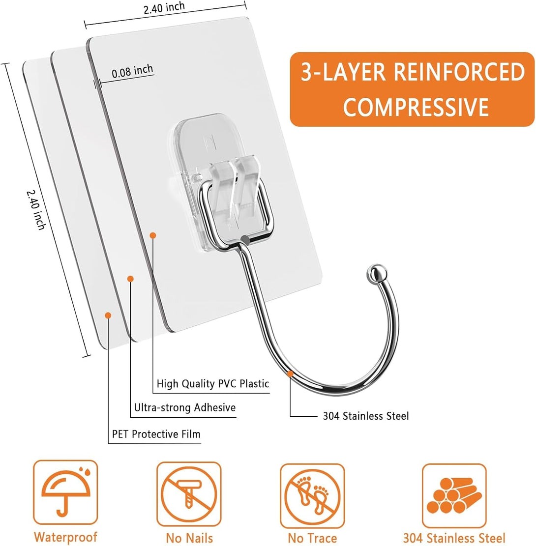 Adhesive Hooks for Hanging 33Lbs Heavy Duty Towel Coat Hooks Waterproof Self Adhesive Wall Hooks for Bathroom Shower Kitchen Door Home Improvement Utility Hook