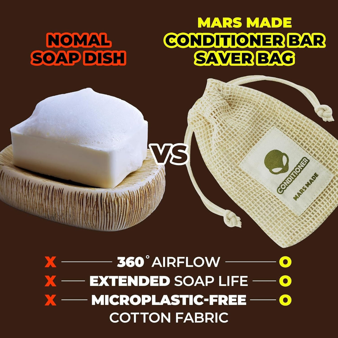 Shampoo Bar Soap Saver Bag for Extended Soap Life | Zero-Waste & Planet-Friendly Self-Draining Cotton Soap Bag | Mesh Soap Pouch for Shampoo & Conditioner Bar W/ 360° Airflow (Conditioner)