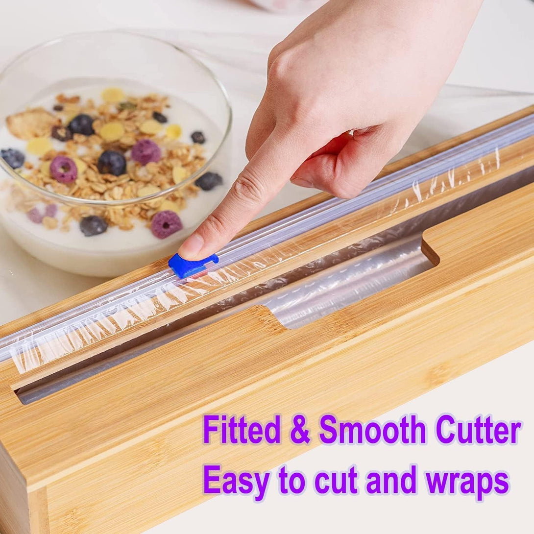 2 in 1 Plastic Wrap Dispenser, with Slide Cutter, for 12-Inch Food Cling Wrap Dispenser,Parchment Paper Aluminum Foil Dispenser for Kitchen Drawer,Roll Organizer Holder,Sturdy and Reusable