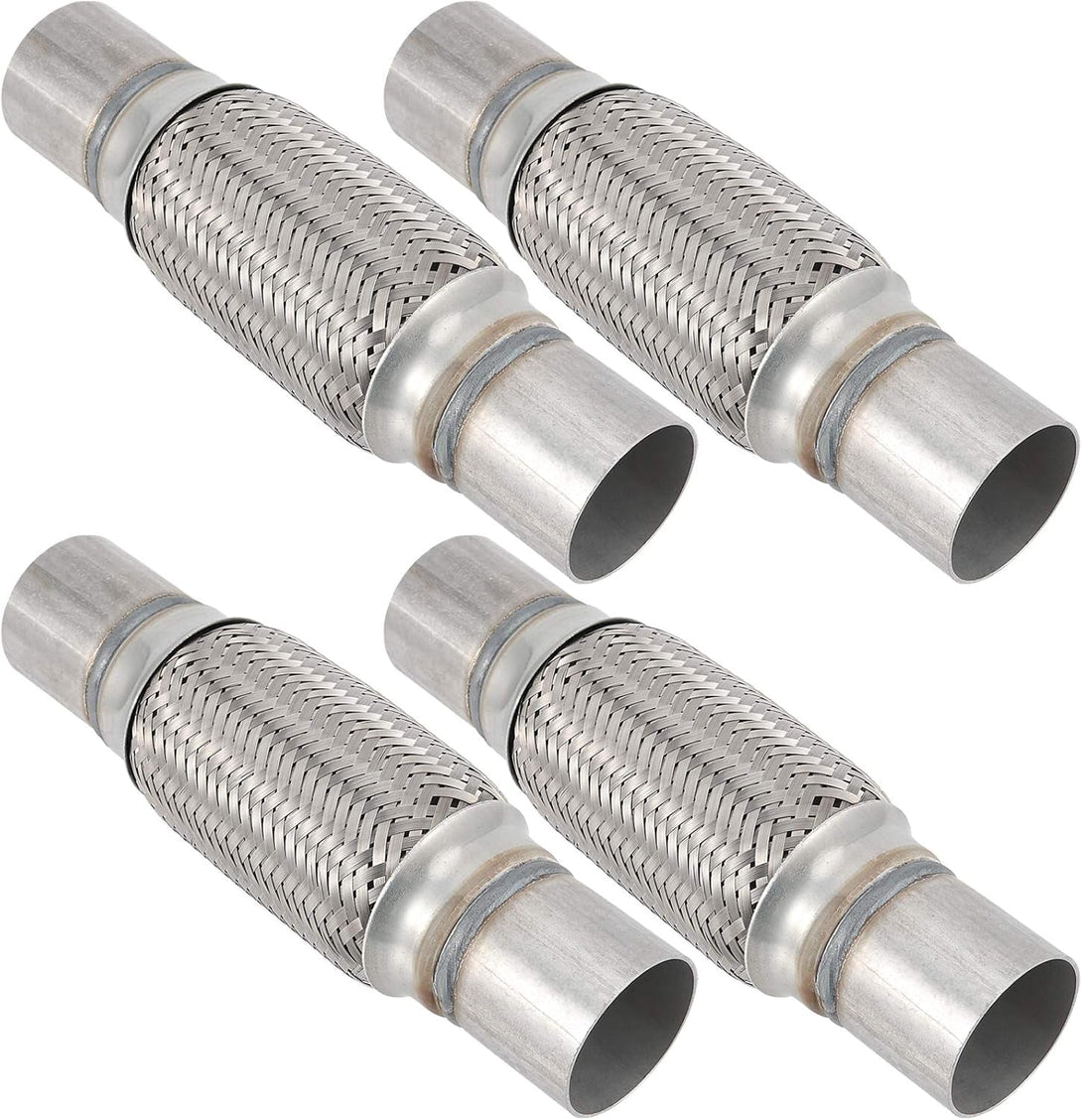 4 Pack 2 X 6 Inches Stainless Steel Heavy Duty Exhaust Flex Pipe, Double Braid Exhaust Flex Tube, Overall Length 10 Inches