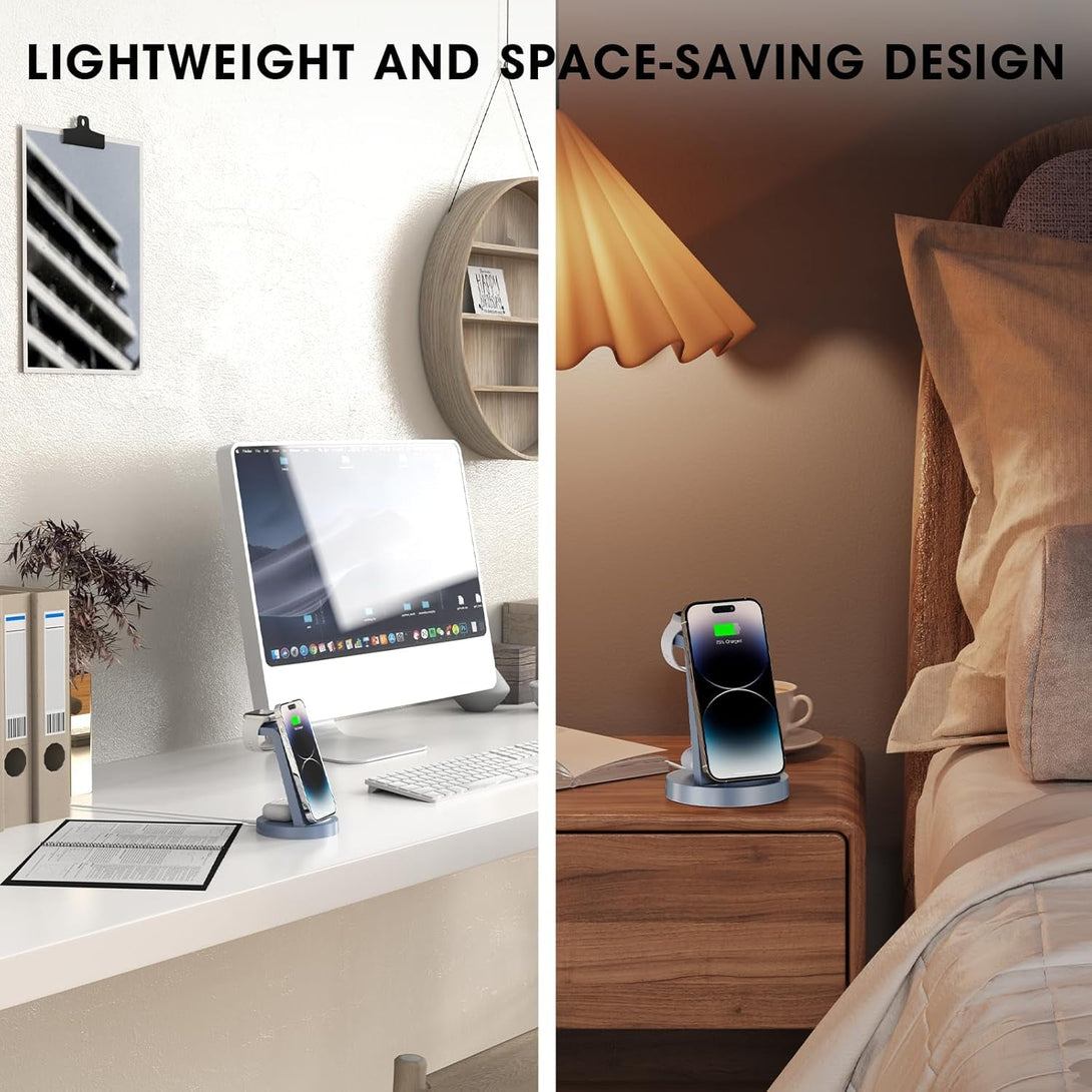 3 in 1 Charging Station for Iphone, Wireless Charger for Iphone 16E 16 15 14 13 12 11 X Pro Max & Apple Watch - Charging Stand Dock for Airpods (Blue)