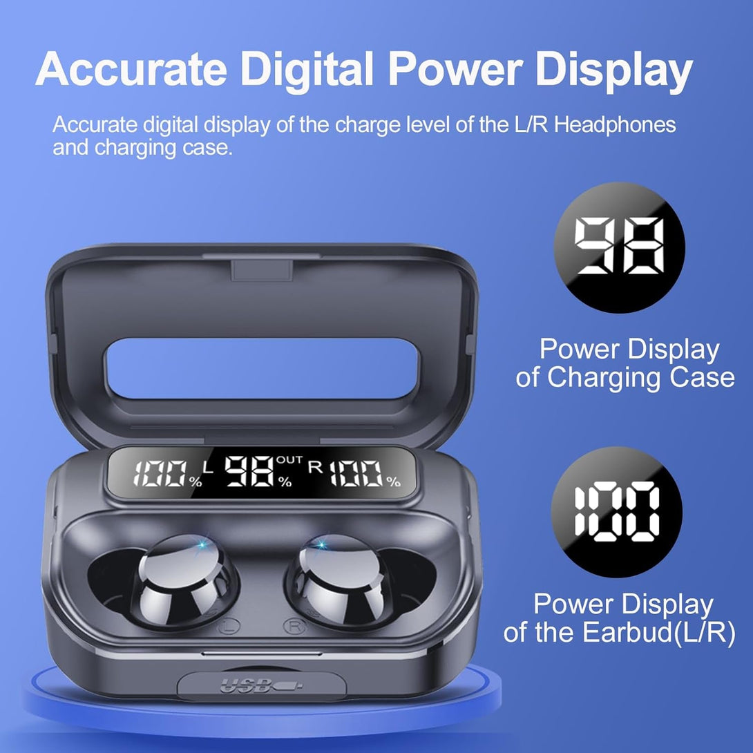 Ear Buds Wireless Bluetooth Earbuds Bluetooth 5.3 Headphones with 4 ENC Noise Cancelling Mic Powerful Bass In-Ear Earbuds with LED Display 128H IP7 Waterproof 2024 New Earphones for Ios/Android
