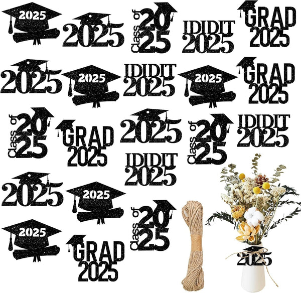 50Pcs 2025 Graduation Cutouts Tags Decorations Class of 2025 Glitter Grad Caps Confetti Graduation Party Decorations Supplies Favor for Congrats Table Decor (Style A)