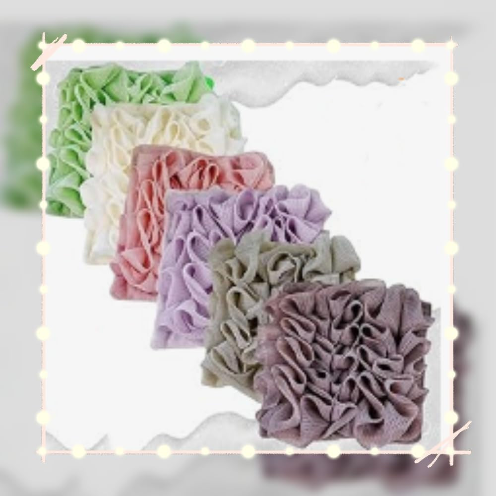Washcloth Loofah Combo 2-In-1 Loufee Washcloth That Holds Bar Soap-Exfoliation Mesh Shower Ball for Body Wash & Smooth Skin+Free Loofah Dish Towel (Six Colors One Each)