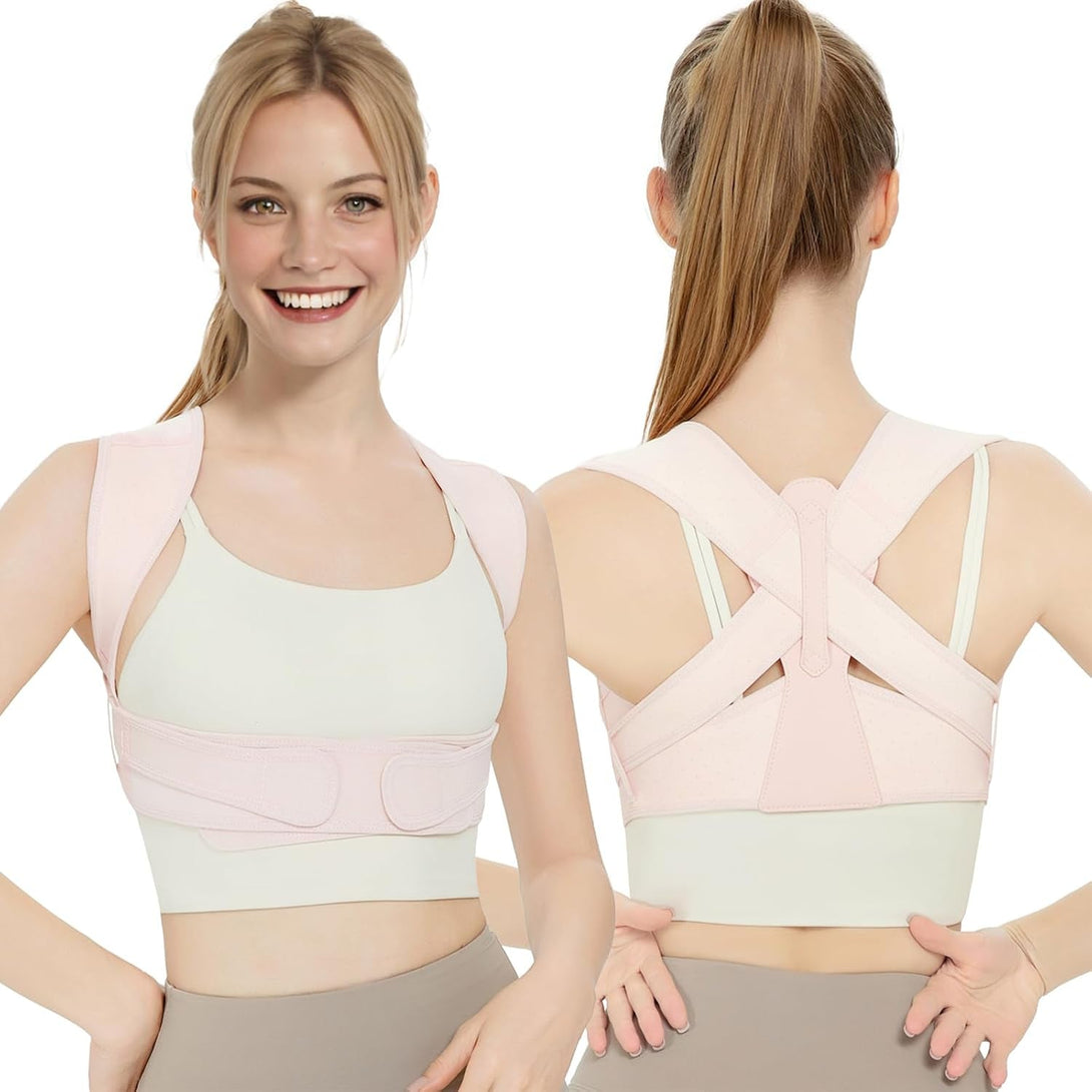 Back Brace Posture Corrector for Women, Upper Back Support Straps Straightener, Hunchback Improve Posture Correct-Shoulder, Upper Back Pain Relief Invisible under Clothes (Pink, S/M)