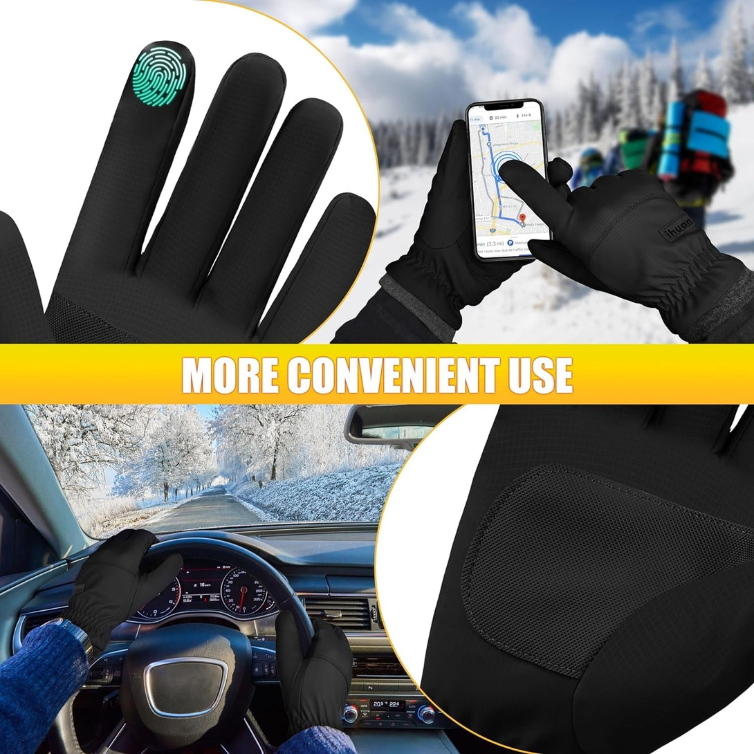 Ihuan Winter Waterproof Ski Gloves Men Women, Snow Warm Cycling Cold Weather, Driving Biking Running