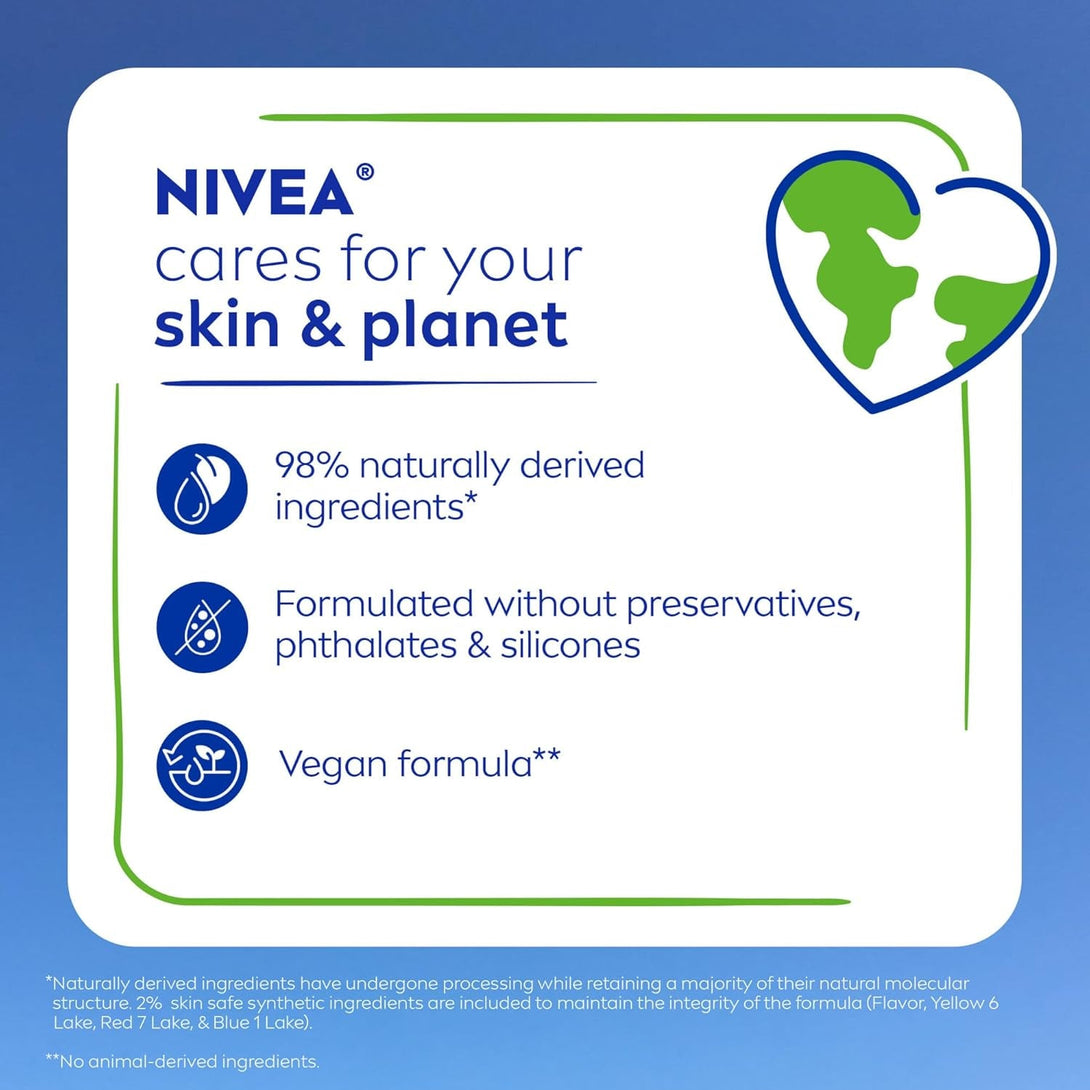 NIVEA Lip Care, Fruity Tinted Lip Balm Variety Pack, Cherry, Strawberry, Blackberry and Watermelon Flavors, 3-In-1 Moisture, Repair and Color, 0.17 Oz Stick, Pack of 4