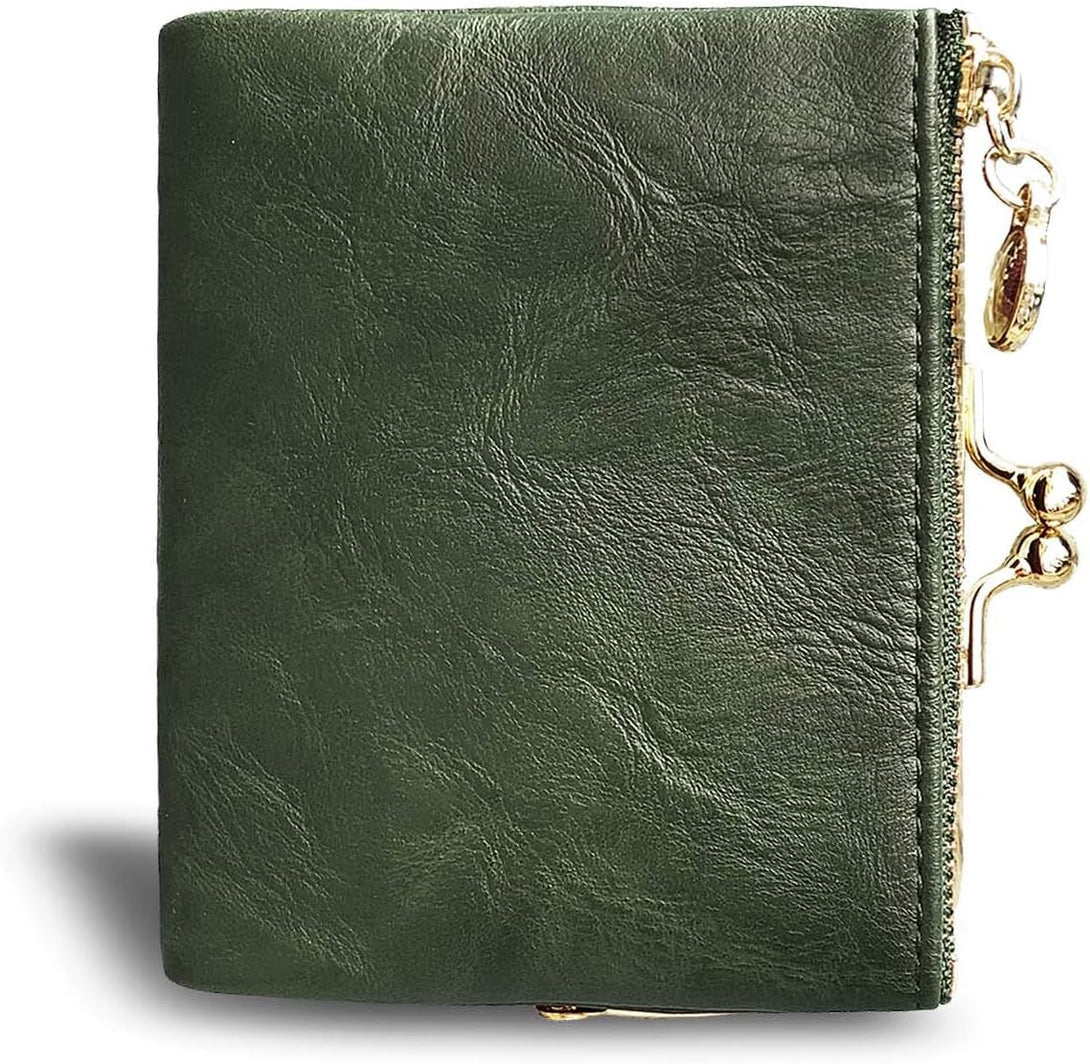 AOXONEL Womens Wallet Small Rfid Ladies Compact Bifold Leather Vintage Coin Purse with Zipper and Kiss Lock