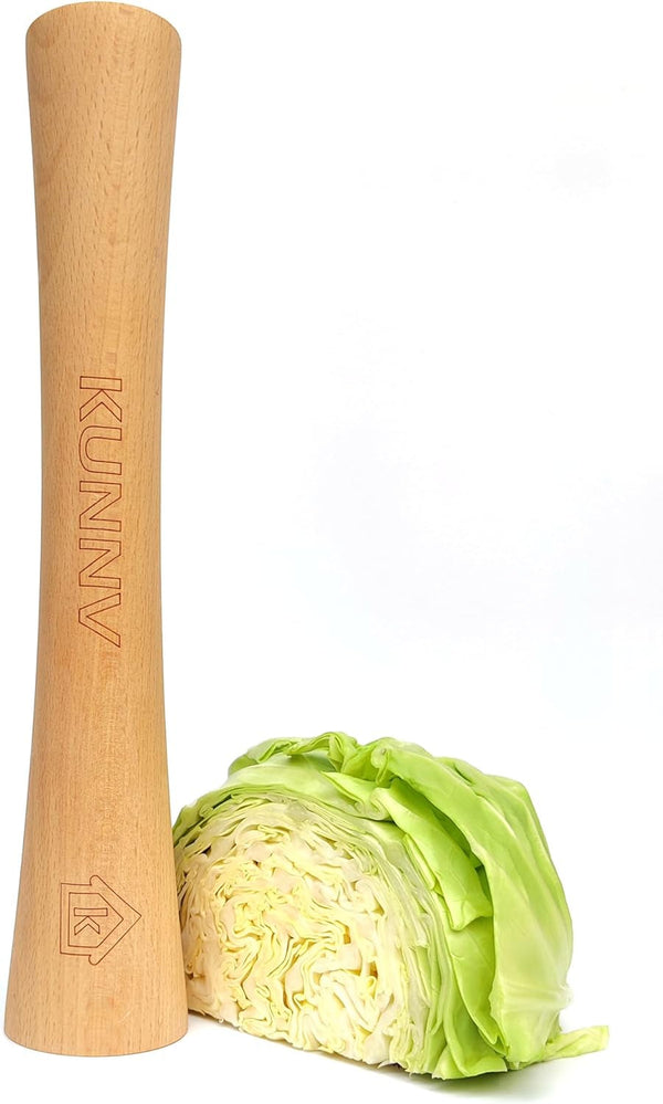 Sauerkraut Pounder for Mason Jars Vegetable Fermentation Packer Kimchee Tamper,One Piece of Solid Beech Wood (12 Inch)