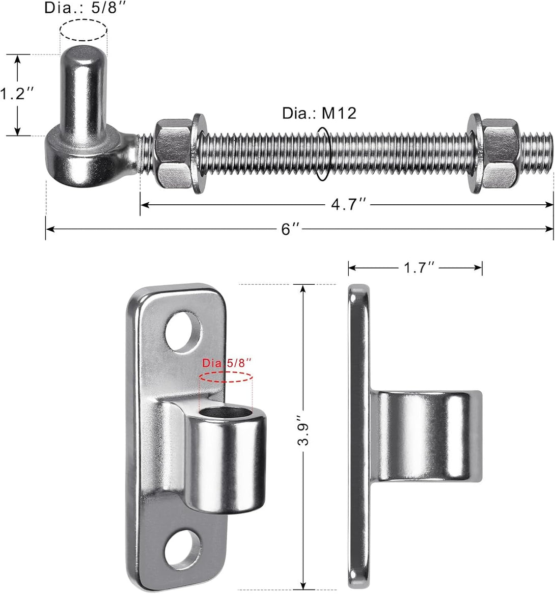 304 Stainless Steel Heavy Duty Gate Hinges, 6'' J Bolt Gate Hinge with Dia M12, 4Pack Welded Hinge for Farm Gate, One Piece Molded Gate Hinge for Metal Gate