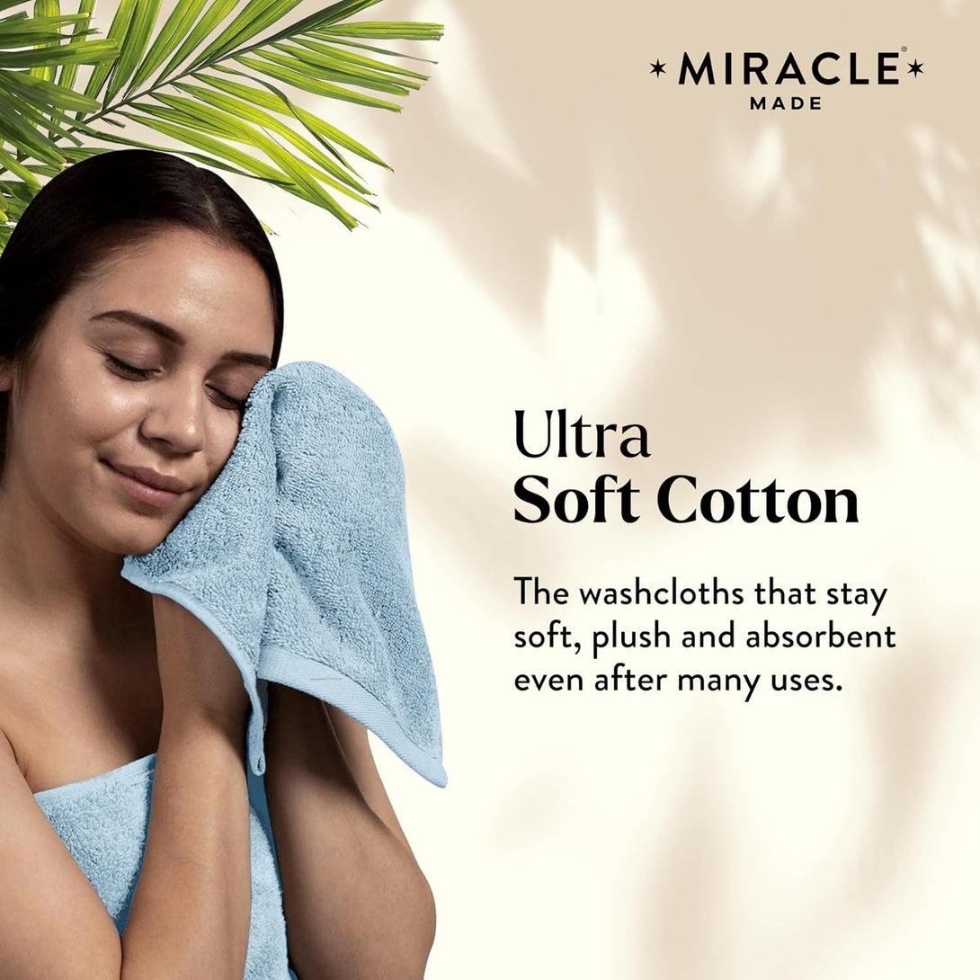 Miracle Made® Wash Cloth - Sky Bkue 13 X 13 Inches - Premium 100% Long Staple Silver Ion Cotton Bath Towel Cloth - Ultra Soft Plush Fade Resistant Highly Absorbent Quick Drying Bath Sheet