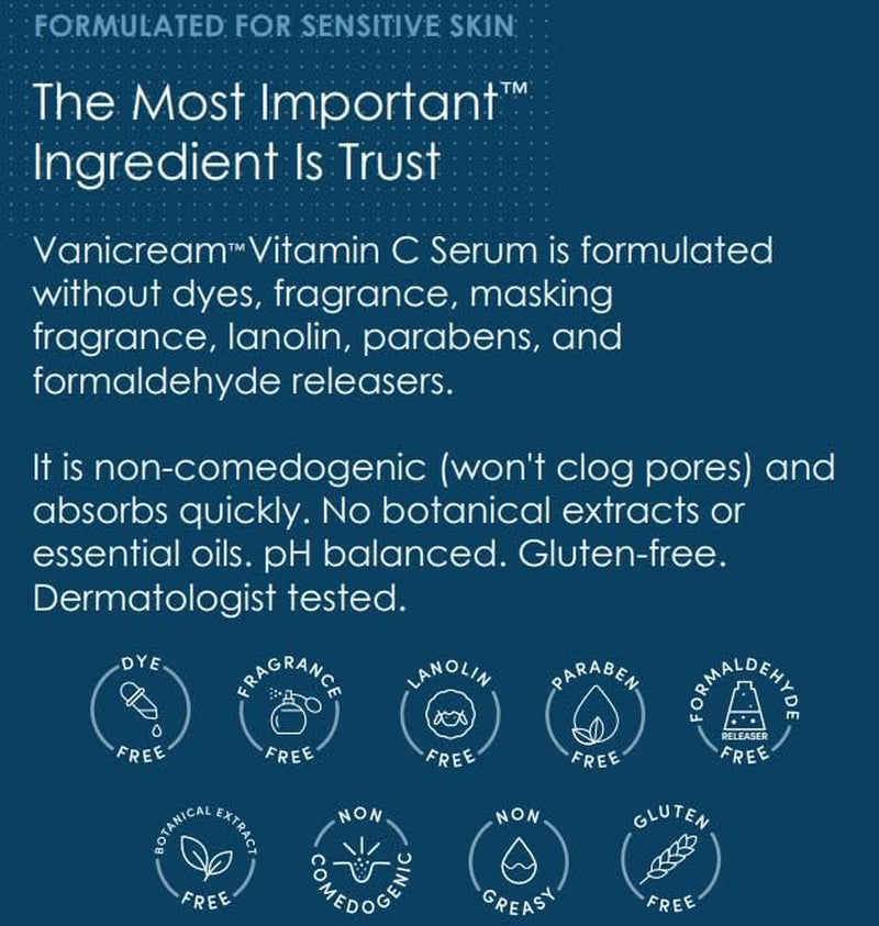 Vanicream Vitamin C Serum - Free of Dyes, Fragrance, Masking Fragrance, Lanolin, Parabens & Formaldehyde Releasers - for Sensitive Skin - 1.2 Fl Oz