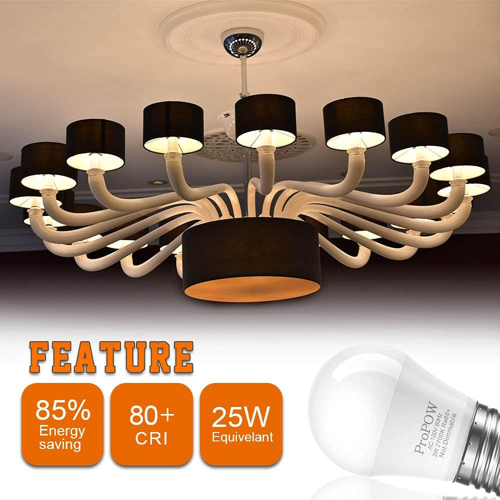 25 Watt Light Bulbs Equivalent, A15 E26 3W LED Bulb Soft White 2700K Low Watt Light Bulbs for Home Bedroom, Table Lamp Bulb (6 Pack)