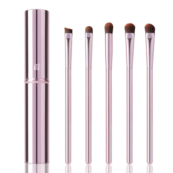 5Pcs Eyeshadow Brush Set, Portable Eye Brushes, Premium Eye Makeup Brush, Eyeliner Brush, Angled Brush by YUESHENNAN (Pink).