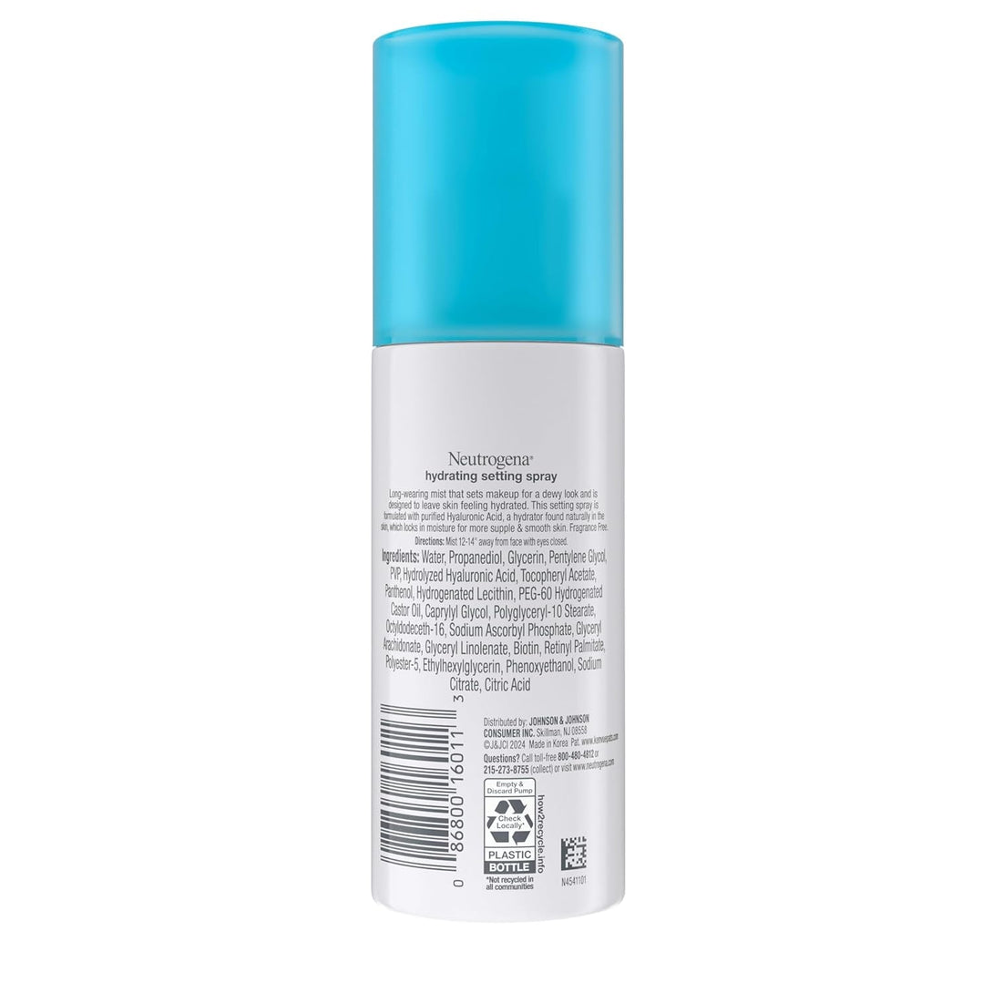 Neutrogena Hydro Boost Hydrating Makeup Setting Spray with Hyaluronic Acid, Longwear Makeup Setting Facial Mist for Smooth, Glowing, Dewy Skin, Non-Comedogenic & Hypoallergenic, 3.4 Fl. Oz