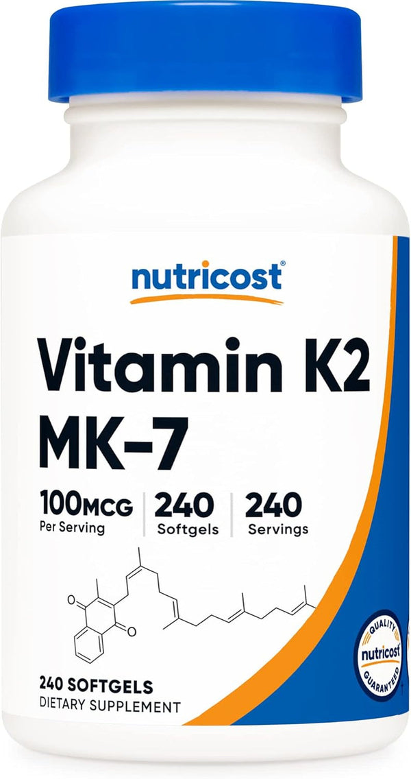 Nutricost Vitamin K2 MK-7 100 Mcg, 240 Softgels - Gluten Free and Non-Gmo MK7