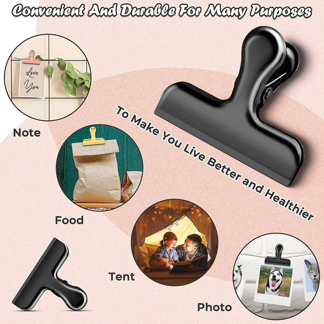12 Packs Metal Black Chip Clips, Heavy Duty Chip Clips Bag Clips Food Clips, Bag Clips for Food, Clips for Food Packages, Stainless Steel Food Clips for Bag