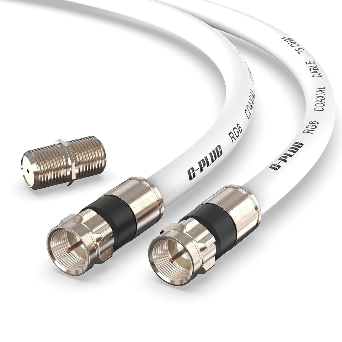 G-PLUG 3FT RG6 Coaxial Cable Connectors Set- High-Speed Internet, Broadband and Digital TV Aerial, Satellite Sky Cable Extension - Weather-Sealed Double Rubber O-Ring and Compression Connectors White