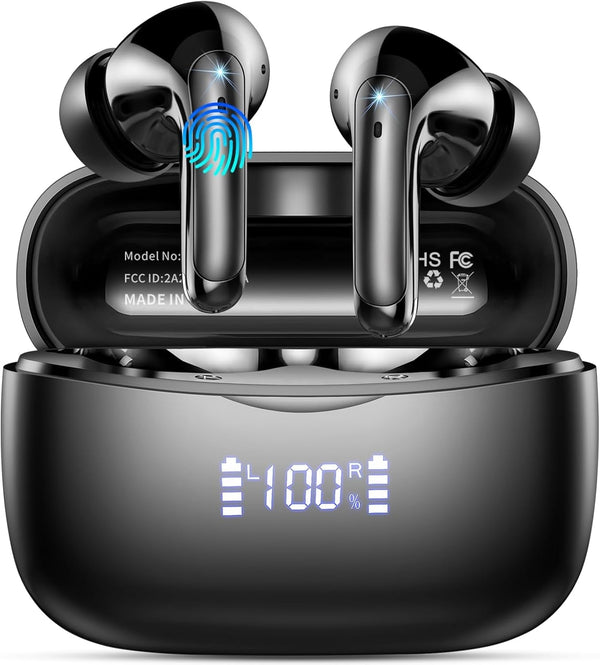 Wireless Earbuds,2025 Bluetooth 5.3 Headphones in Ear with 4 HD Microphone, 56H Playtime, HIFI Stereo in Ear Earphones, IPX7 Waterproof Bluetooth Earbuds, LED Display, USB-C, Sport/Work/Leisure/Black