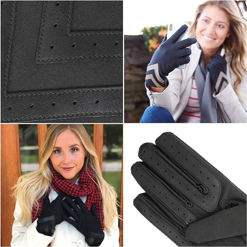 Isotoner Womens Spandex Touchscreen Cold Weather Gloves with Warm Fleece Lining and Chevron Details
