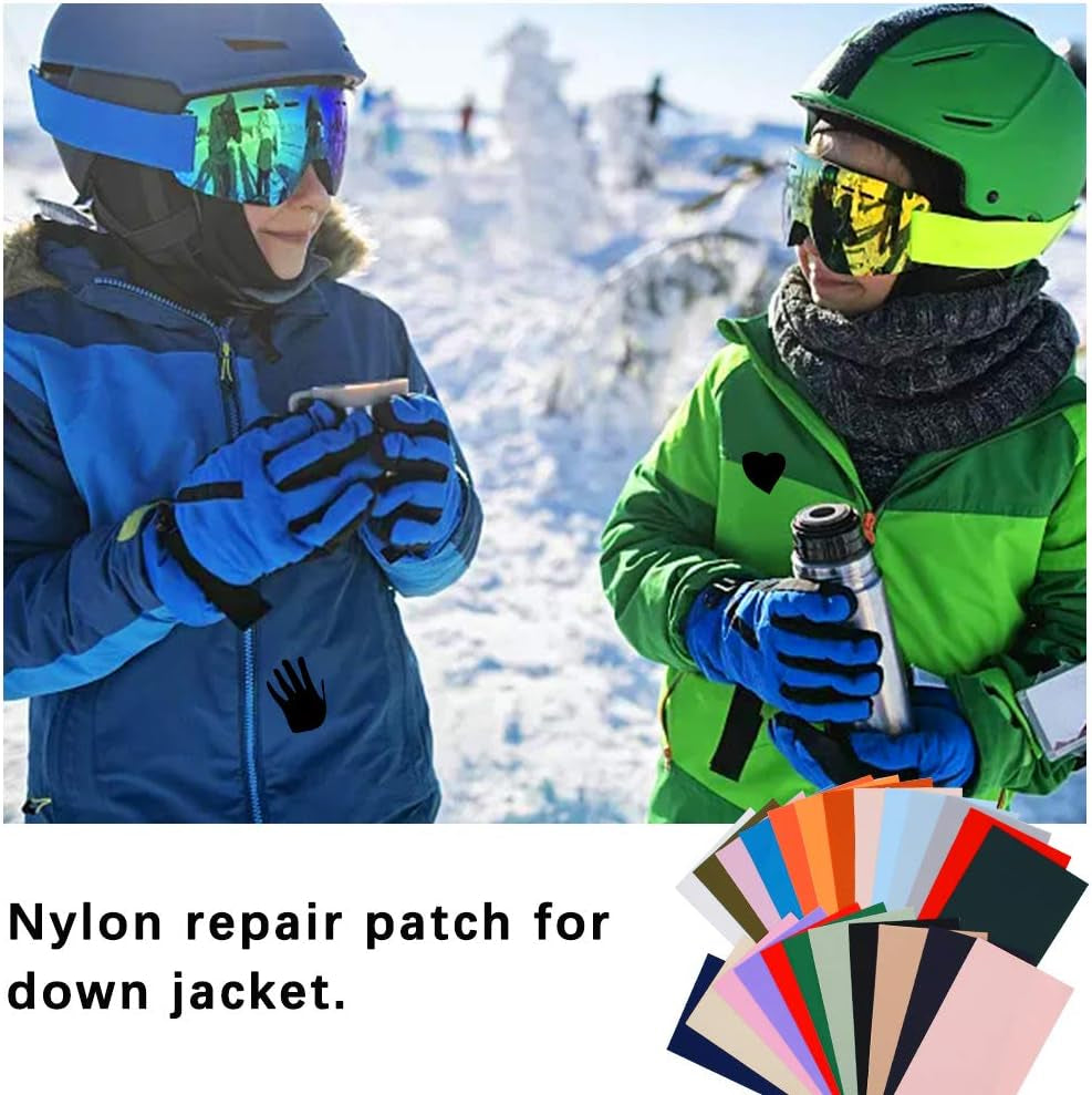 24PCS Self-Adhesive Nylon Repair Patches, 24 Colors Waterproof Lightweight Fabric Repair Patches First Aid Repair for Clothing down Jacket Tent Clothes Sleeping Bag (3.9 X 7.8 In)