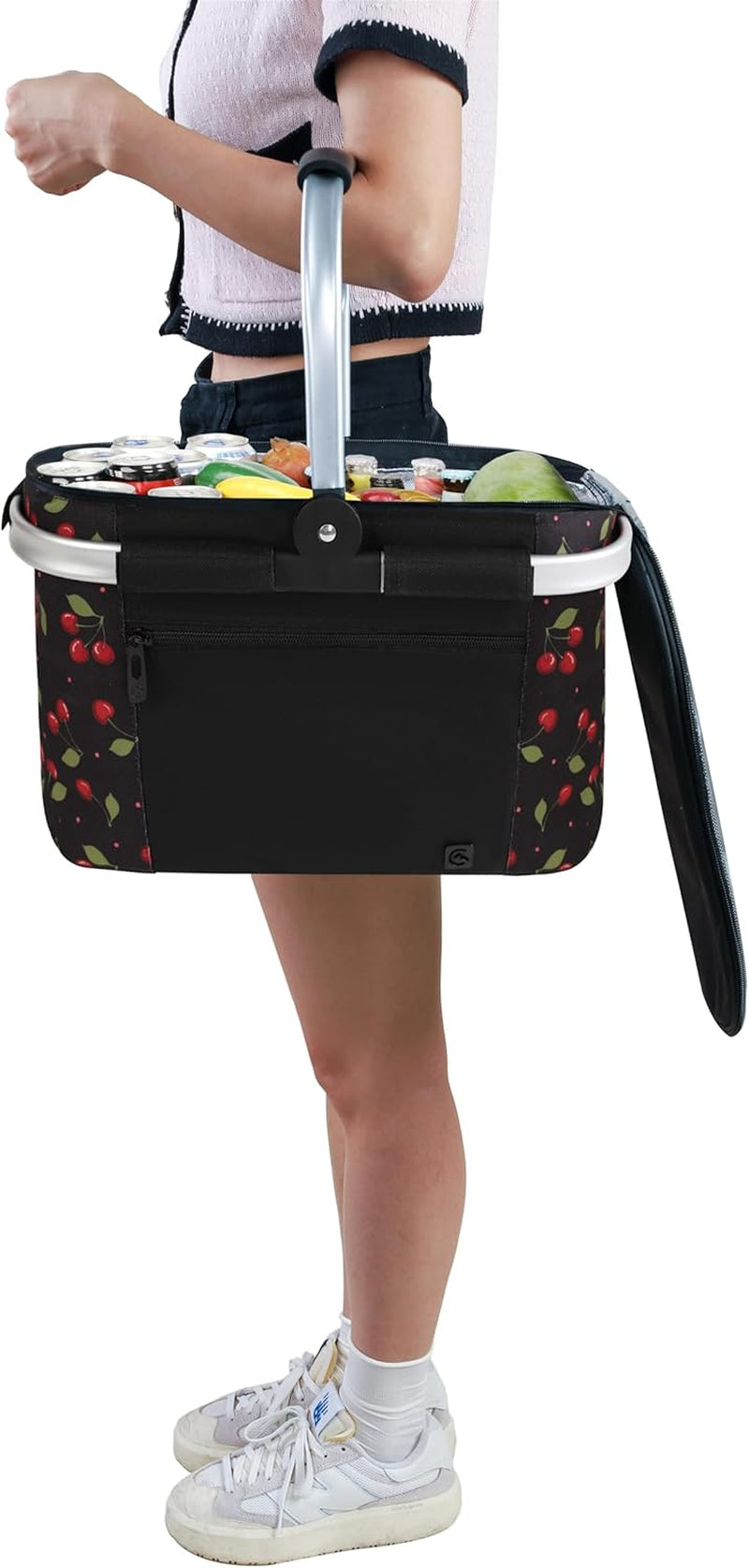 ALLCAMP Insulated Cooler Bag Portable Collapsible Picnic Basket Cooler with Sewn in Frame (Medium Cherry Pattern)