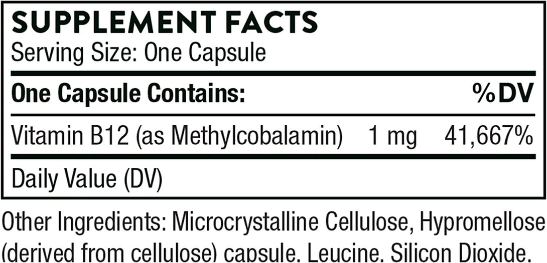 THORNE Vitamin B12 - as Methylcobalamin - Supports Heart & Nerve Health, Blood Cell Function, Healthy Sleep & Methylation* - Gluten, Dairy & Soy-Free - 60 Capsules