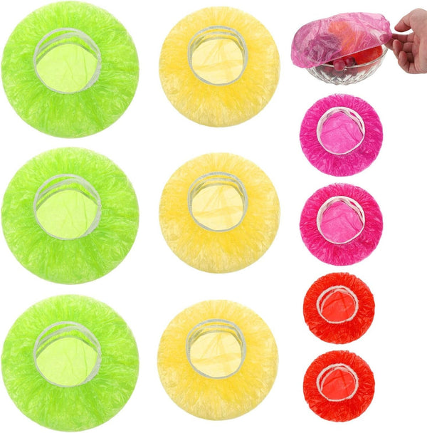 100 Pieces Elastic Food Covers Colorful Reusable Food Storage Covers Translucent Plastic Wrap for Bowl Dish Plate