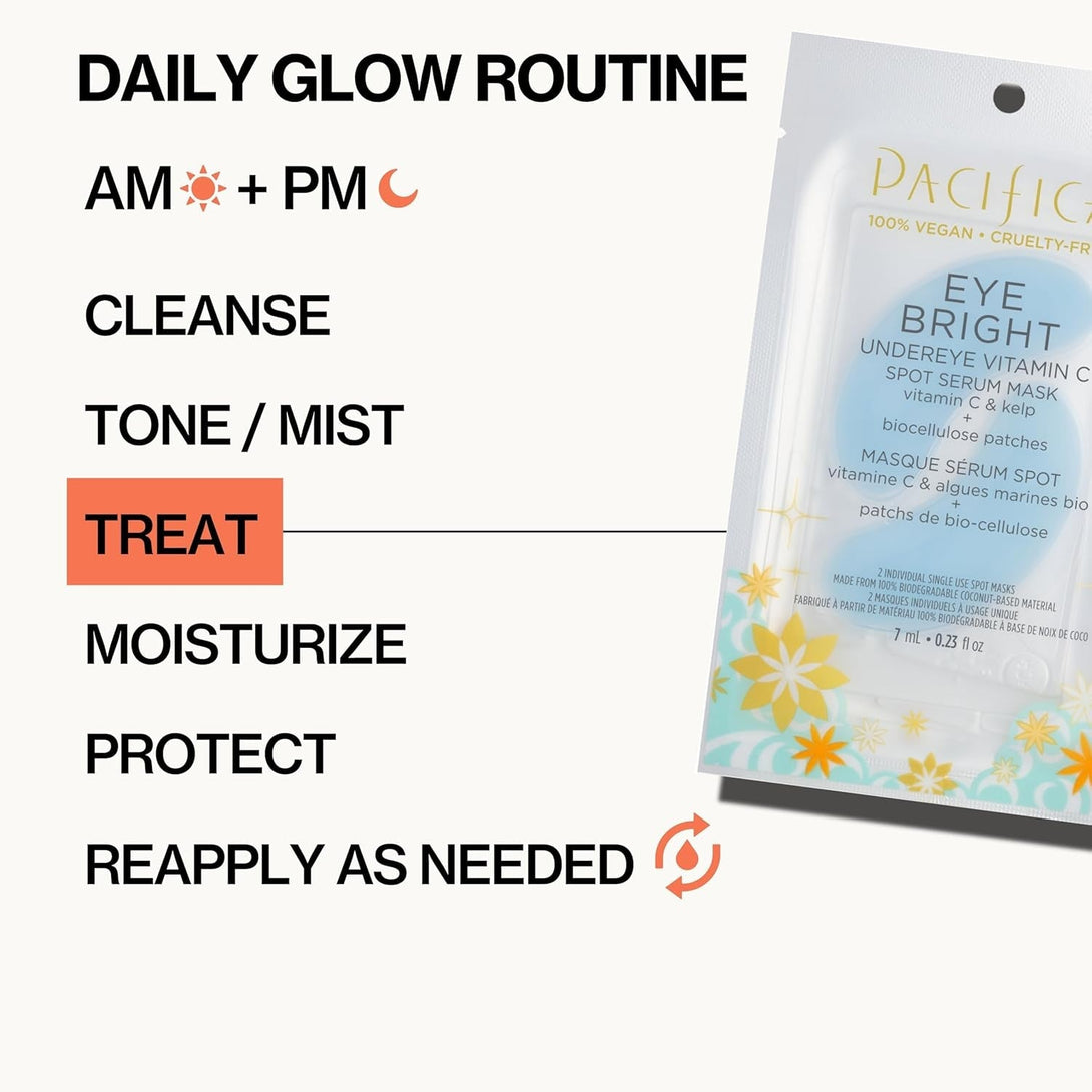 Pacifica Undereye Spot Serum Mask – Bright Eye Vitamin C Mask for Dark Circles & Hydration, Brightening under Eye Treatment, Vegan & Cruelty-Free, 1 Pack