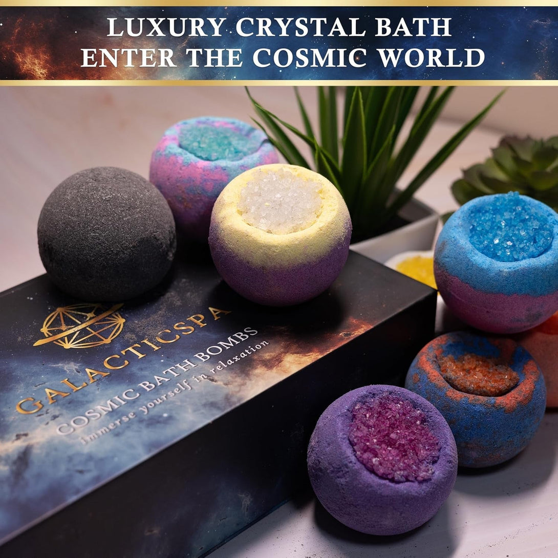 Cosmic Crystal Bath Bombs / 8 X 2.12 Ounces Handmade Bubble Bath Gift Set/Epsom Bath Salt/Vegan & Cruelty-Free/Luxury Spa Gift for Men, Women and Kids