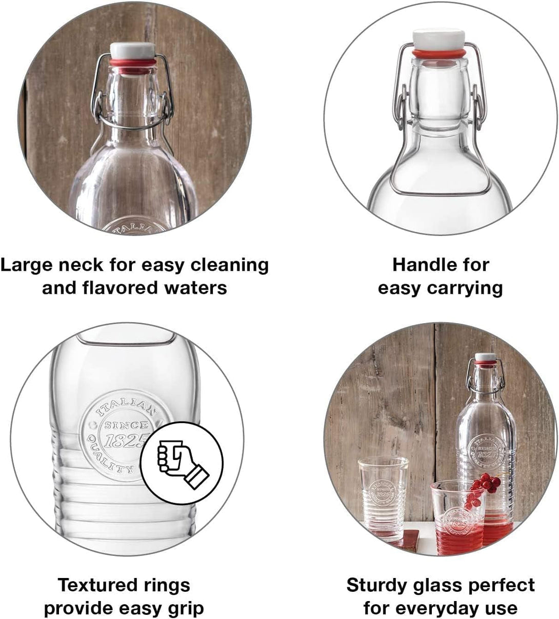 Bormioli Rocco Officina Water Bottle | 37.25 Oz, Italian Glass Pitcher | Airtight Seal & Metal Clamp | Easy to Carry Handle, Dishwasher Safe & Eco-Friendly | Safe for Infused & Carbonated Drinks