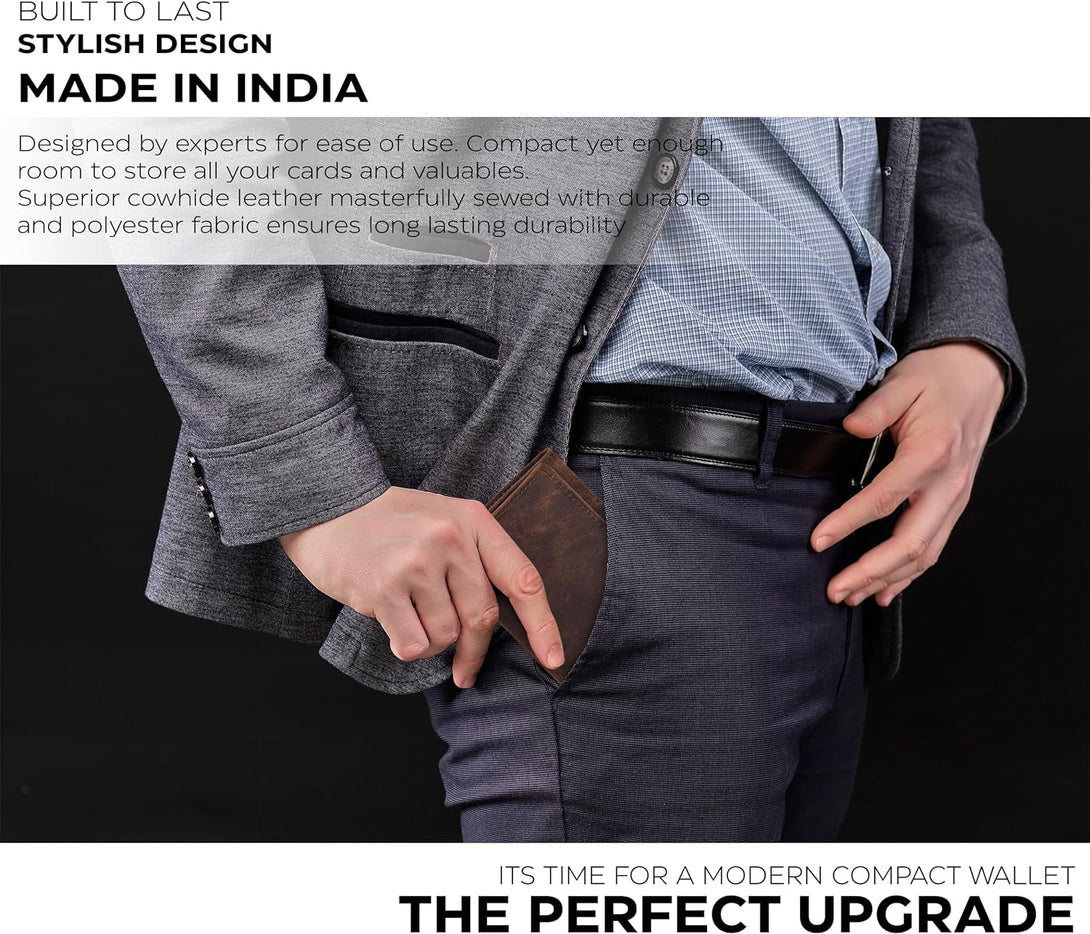Real Leather Trifold Wallet for Men - RFID Wallets Slim 9 Credit Card Holder 2 ID Compartment Gift for Men