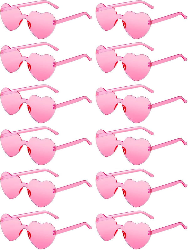 12 Pairs Heart Shaped Sunglasses for Women Colorful Glasses Fun Trendy Transparent Heart Sunglasses Party Favor (Pink)