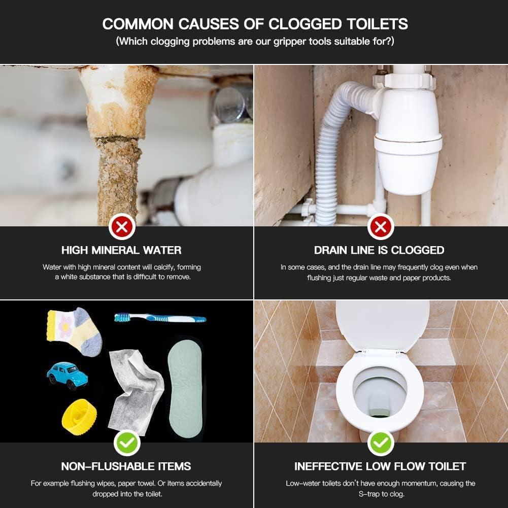 51 Inch Toilet Snake Drain Auger Cleaner Tool, Upgraded Grabber Unclogger Tool, Toilet Auger Grabber, Stainless Steel Telescoping Rod for Pick/Grab Objects Clogged in Toilet Pipes/Drain