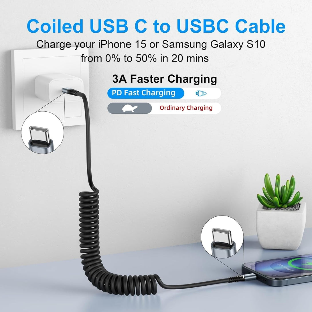 2 Pack 3Ft Coiled USB C to C Charging Cable for Iphone 15, Macbook Pro 2020, Ipad Pro 2020, Ipad Air 4, Galaxy S23