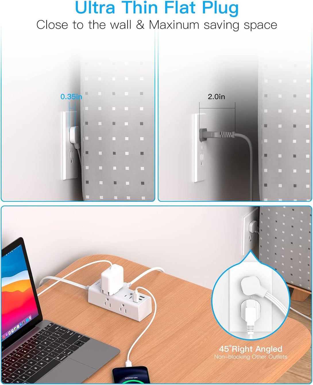 One Beat 10Ft Extension Cord with Multiple Outlets,Flat Plug Power Strip Surge Protector with 10 Ft Long Cord,6 Outlet 3 USB Ports (1USB C),Multi Outlet Wall Plug for Travel,College,Dorm Essentials