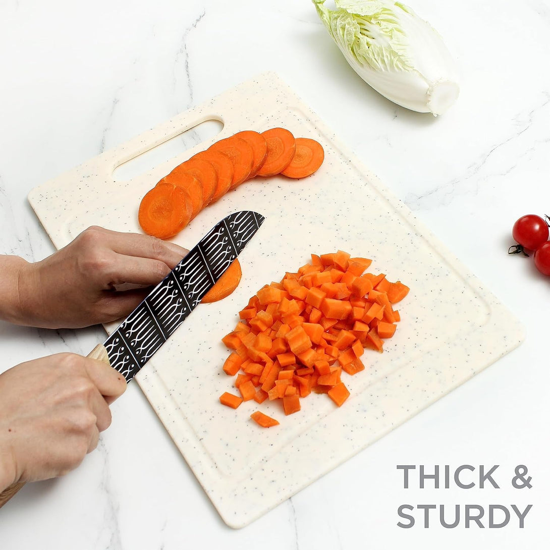 COOK with COLOR Non-Slip Cutting Board Set – Kitchen Essentials with Easy Grip Handle for Meat, Veggies, and Fruits, 3 Cutting Boards, Speckled White