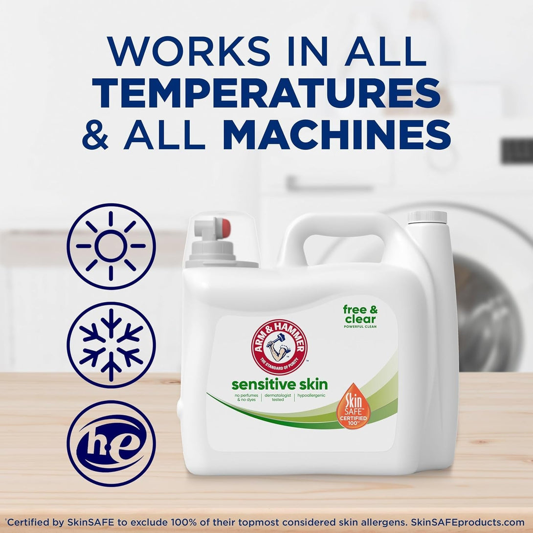 ARM & HAMMER Sensitive Skin Free Clear, 140 Loads Liquid Laundry Detergent, 140 Fl Oz