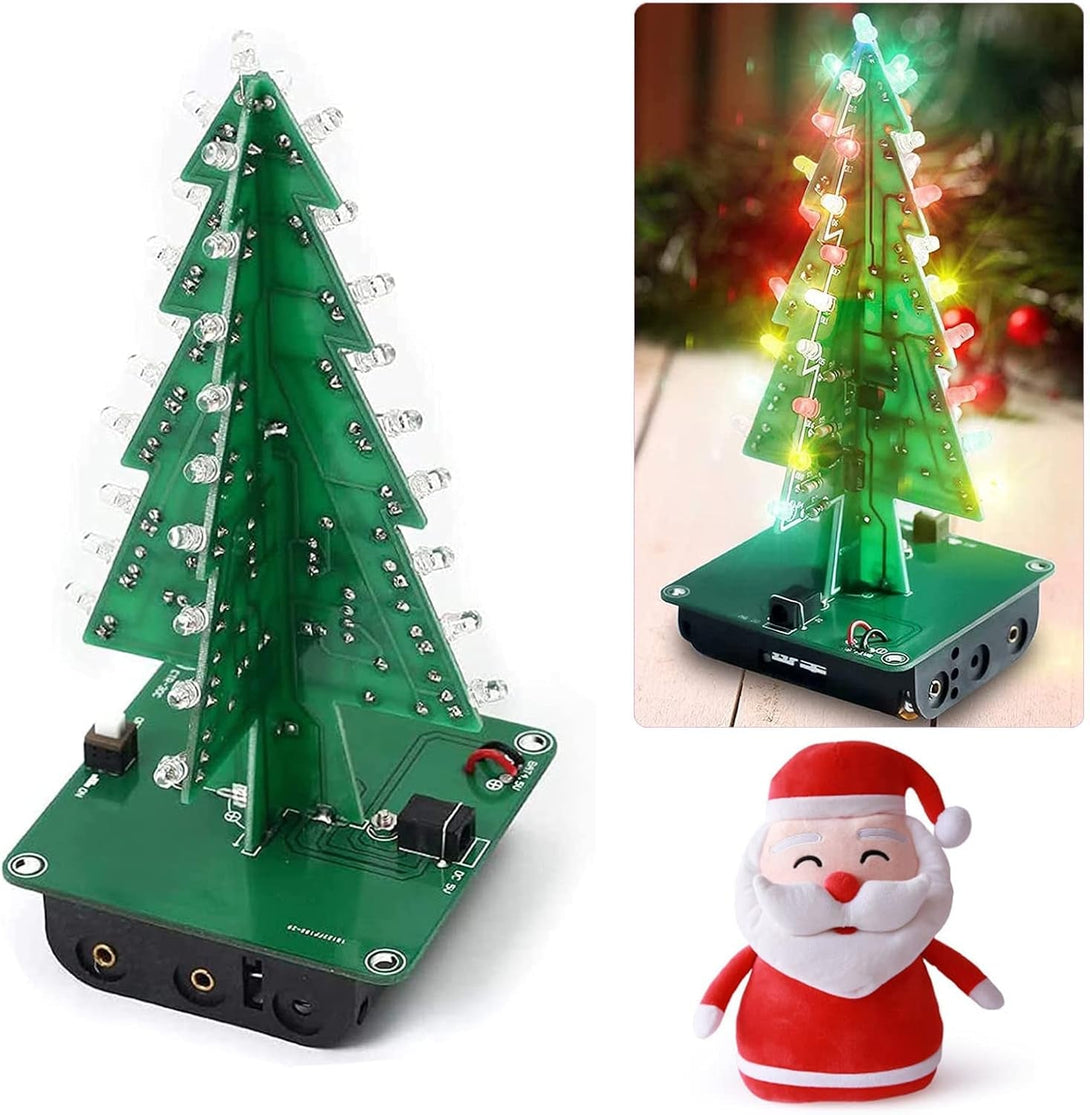 3D Xmas Christmas Tree DIY Model Assemble Kit with 7 Color Flashing RGB LED Circuit Funny Electronic Science Experiment Kit STEM Project PCB Board for Student Teens Soldering Practice Learning
