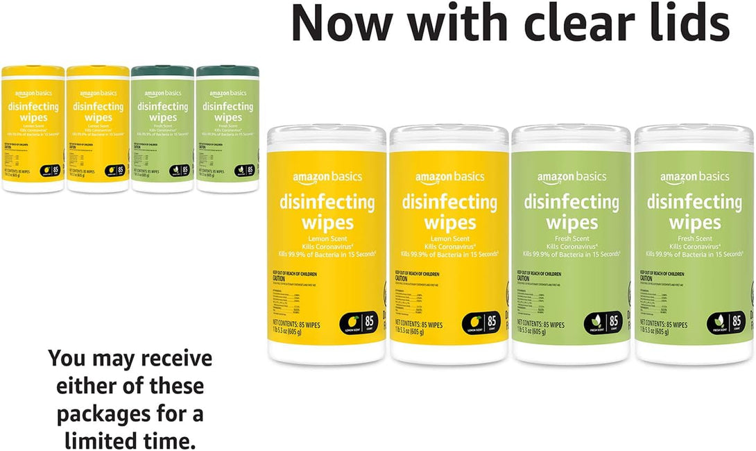 Amazon Basics Disinfecting Wipes, Lemon & Fresh Scent, Sanitizes/Cleans/Disinfects/Deodorizes, 340 Count (4 Packs of 85)