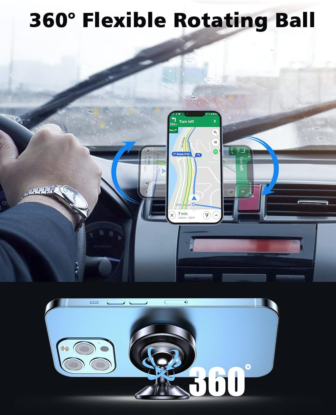 2 Pack Magnetic Phone Holder for Car, [ Strong Magnet ] Magnetic Phone Holder, [ 360° Rotation ] Phone Magnet for Car, Compatible with All Smartphones, Must Be Used with Metal Pad, Black