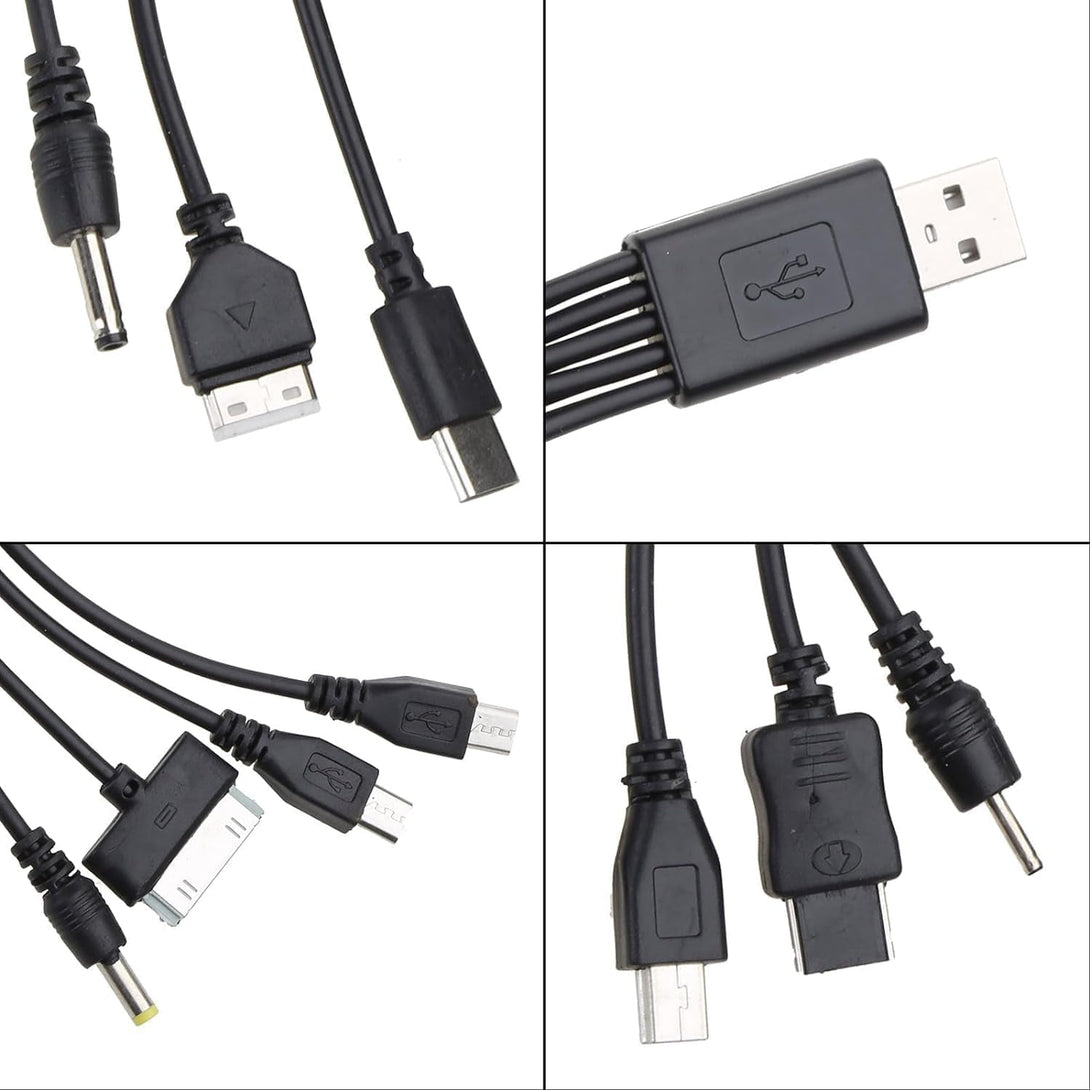 1Pc Black 10 in 1 USB Multi Charger USB Cables for Mobile Phones USB Charging Cord 20Cm/7.87In USB to Multi Plug Cell Phone Charger Cable 10 in 1 USB Cable for Smartphone Charger Cable 7.87In